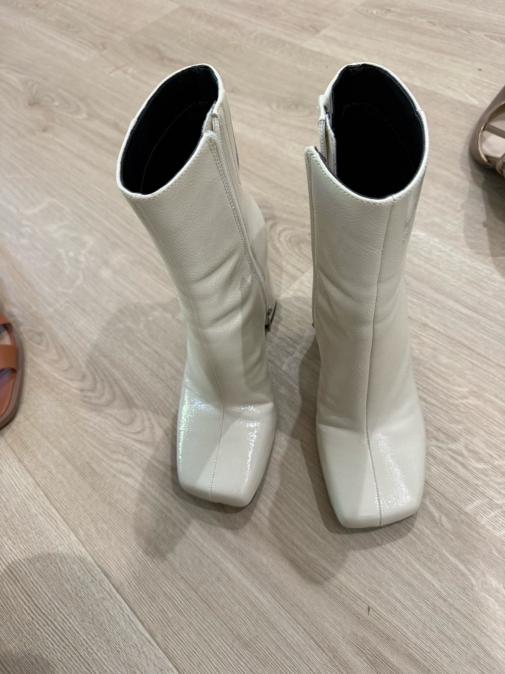Nine West Cream Square-Toe Mid-Calf Boots